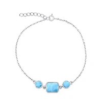 Caribbean Treasures Sterling Silver, Round & Rectangle Larimar Bracelet