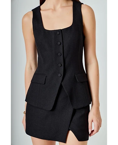 endless rose Women's Tweed Buttoned Scoop Neck Vest