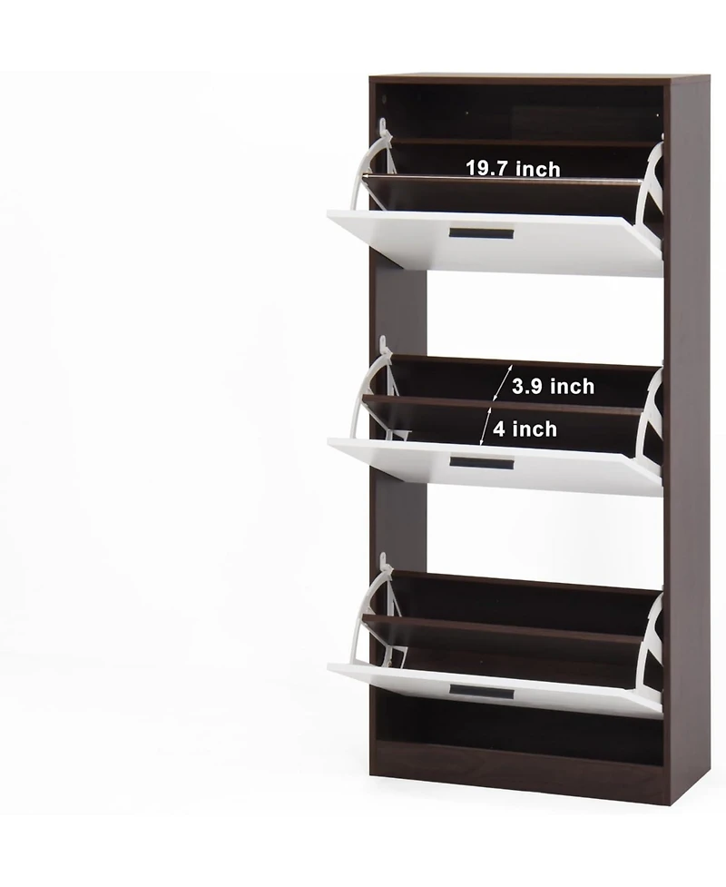 Vanirror Shoe Storage Cabinet with 3 White Panel Flip Drawers, Freestanding Organizer for Entryway, Narrow Shoe Rack Cabinet (Walnut-3 Drawers)