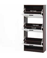 Vanirror Shoe Storage Cabinet with 3 White Panel Flip Drawers, Freestanding Organizer for Entryway, Narrow Shoe Rack Cabinet (Walnut-3 Drawers)