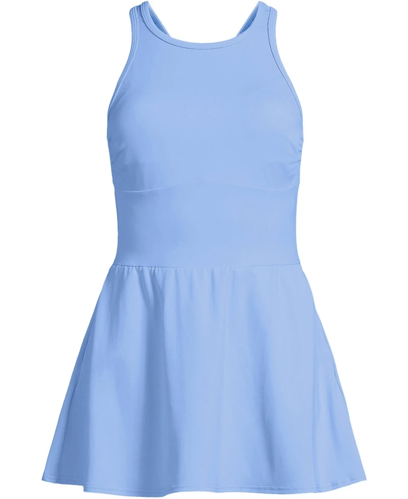 Lands' End Women's Tugless High Neck Swim Dress Swimsuit
