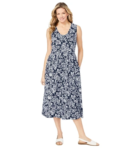 Woman Within Plus Sleeveless Button Front Dress