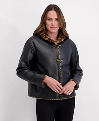 Kensie Women's Faux Fur Lined, Fireman Toggled Pu Jacket