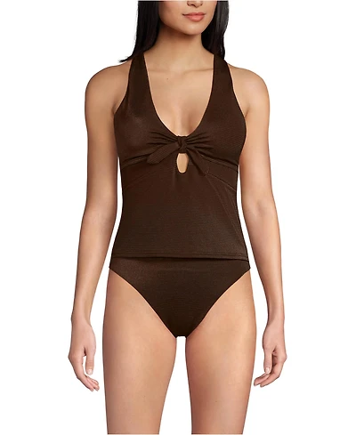 Lands' End Women's Shine Ribbed Tankini Top and High Waisted Bottom Swimsuit Set