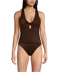 Lands' End Women's Shine Ribbed Tankini Top and High Waisted Bottom Swimsuit Set