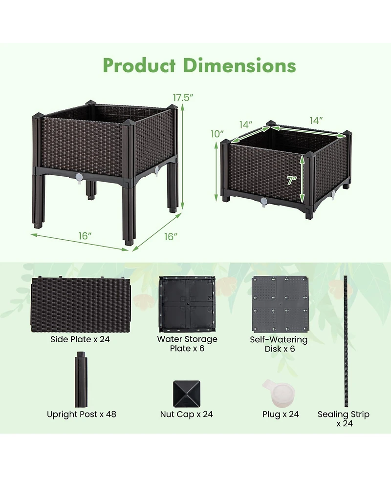 Gymax 6 Pcs Elevated Plastic Raised Garden Bed Planter Kit for Flower Vegetable Grow