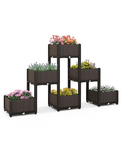 Gymax 6 Pcs Elevated Plastic Raised Garden Bed Planter Kit for Flower Vegetable Grow