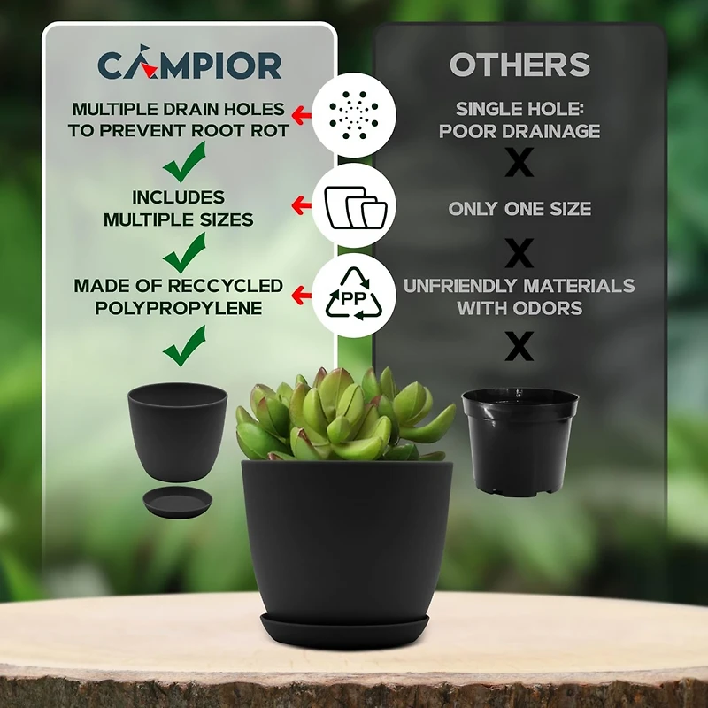 Lifemaster Campior Plastic Plant Pots with Drainage