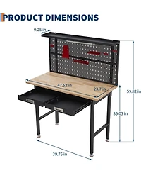 60" Heavy Duty Workbench w/Drawers,Garage Work Bench w/Pegboard,Led Lighting System,Tool Storage,Wood Metal Work Table for Workshop Warehouse