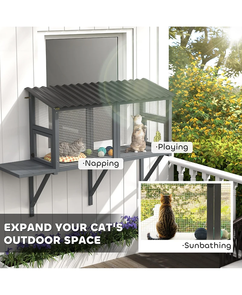 PawHut Outdoor Cat Catio, Cat Enclosure Window Perch with Jumping Platform