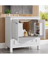 Tribesigns 30" Modern Bathroom Vanity with Sink, Bathroom Sink Cabinet with 2 Doors and 1 Drawer, Solid Wooden Frame, White
