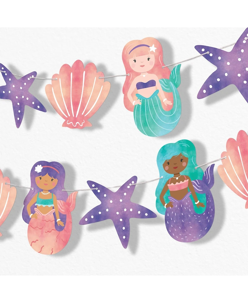 Big Dot of Happiness Mermaid Garland Banner, 30 Feet of Cord, 15 Double-Sided Mermaid-Themed
