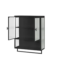 Casainc 24" Wall Cabinet with Glass Doors, Open Shelf and Towel Rack for Multiple Rooms