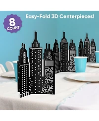 Big Dot of Happiness Freestanding 3D Nighttime City Skyline Centerpiece Table Decorations - 8 Count
