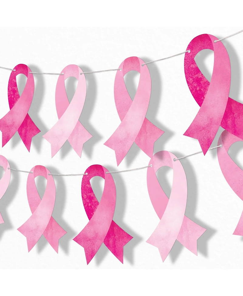 Pink Ribbon Garland Banner, 30 Feet of Cord, 15 Double-Sided Pink Ribbon Pieces