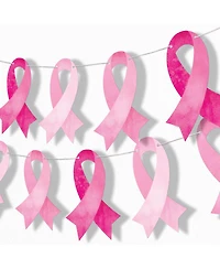 Pink Ribbon Garland Banner, 30 Feet of Cord, 15 Double-Sided Pink Ribbon Pieces