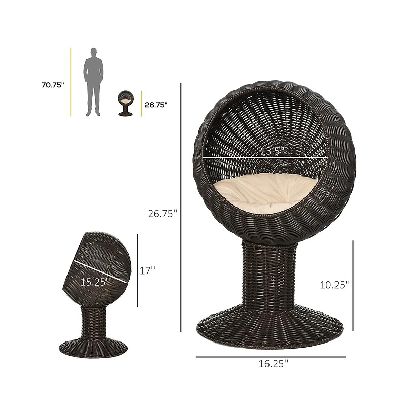Zeus & Ruta 27" Rattan Cat House with Scratcher and Cushion