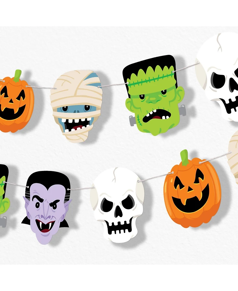 Big Dot of Happiness Halloween Monsters Garland Banner, 30 Feet of Cord, 15 Paper Monster Head