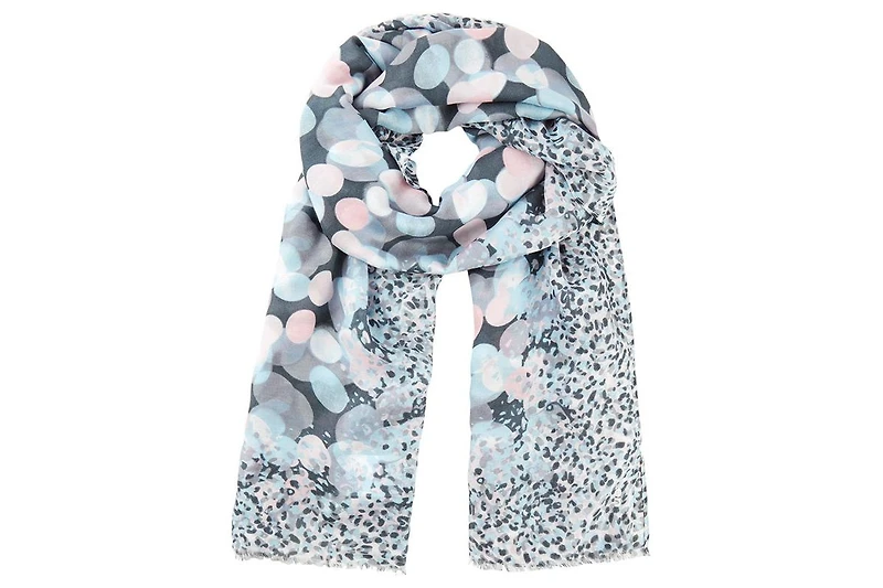 Olsen Multi-Print Scarf with Frayed Edge Trim