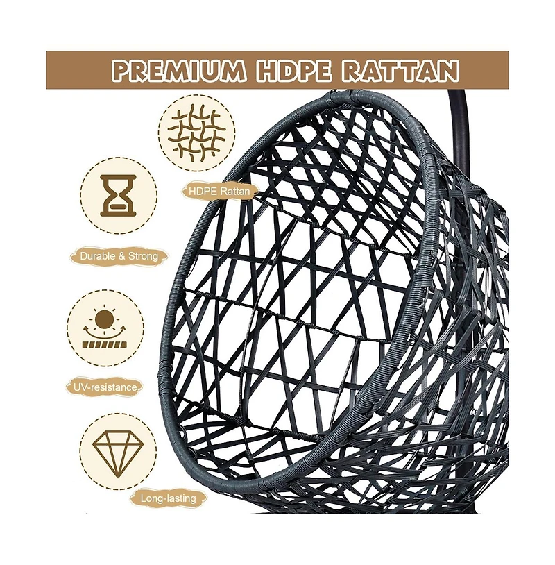 Zeus & Ruta Rattan Cat Egg Chair with Stand and Cushion in Yellow