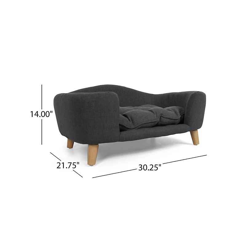 Zeus & Ruta Gray Corduroy Elevated Pet Couch with Wood Legs