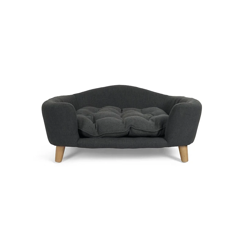 Zeus & Ruta Gray Corduroy Elevated Pet Couch with Wood Legs