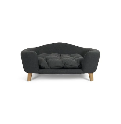 Zeus & Ruta Gray Corduroy Elevated Pet Couch with Wood Legs