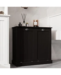 Casainc Two-Compartment Tilt-Out Laundry Sorter Cabinet with Hidden Storage