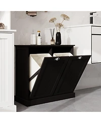Casainc Two-Compartment Tilt-Out Laundry Sorter Cabinet with Hidden Storage