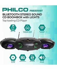 Philco Cd Player Boombox with Bluetooth, Am/Fm Radio, Portable Cd Players for Home, Dynamic Light Display