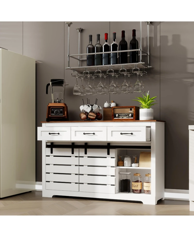 Casainc 53" Farmhouse Buffet Cabinet with 3 Drawers, Barn Doors and Adjustable Shelves