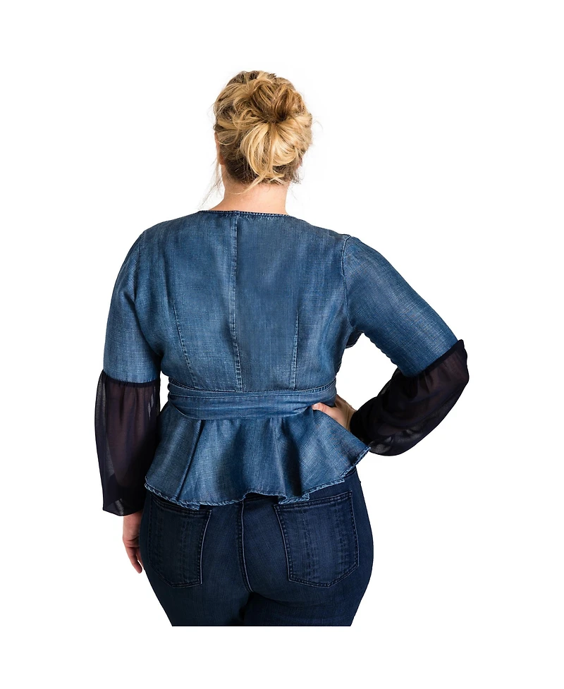 Standards & Practices Plus Tencel Denim Puff Sleeve Wrap Top
