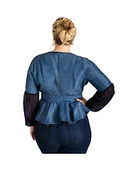 Standards & Practices Plus Tencel Denim Puff Sleeve Wrap Top