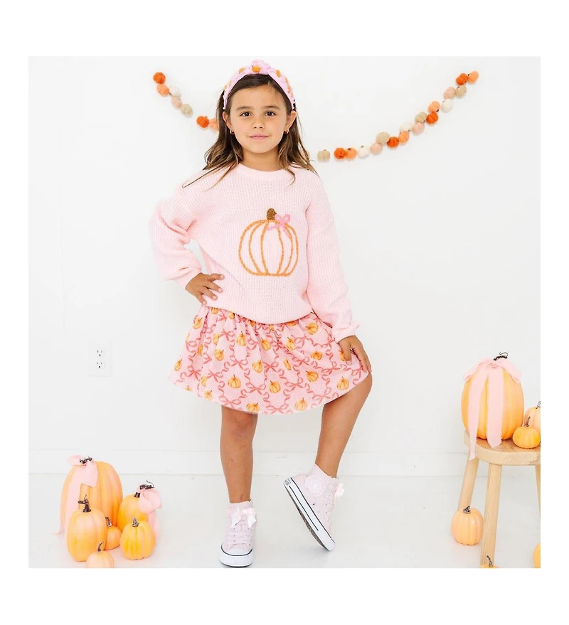 Sweet Wink Little and Big Girls Coquette Pumpkin Knit Sweater