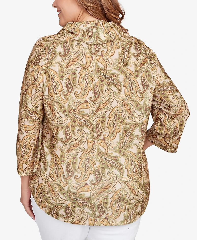 Hearts Of Palm Plus Printed Hatchi Cowl Neck Top