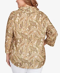 Hearts Of Palm Plus Printed Hatchi Cowl Neck Top