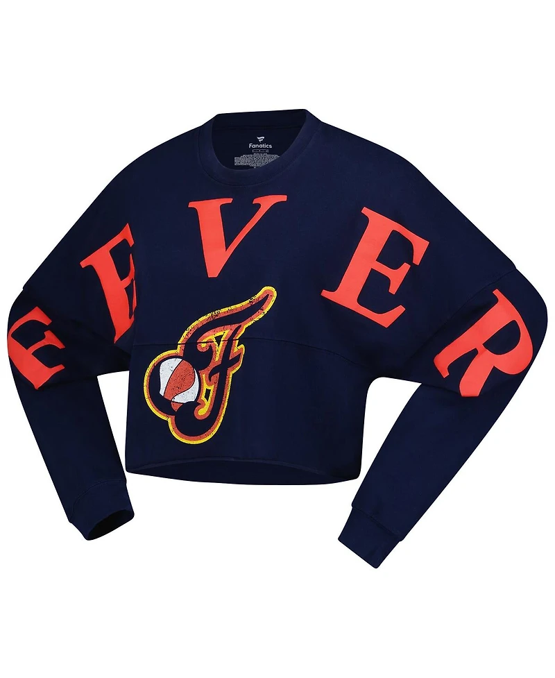 Spirit Jersey Women's Navy Indiana Fever Jumbo Print Oversized Cropped Long-Sleeve T-Shirt