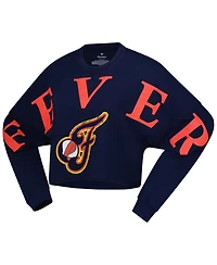 Spirit Jersey Women's Navy Indiana Fever Jumbo Print Oversized Cropped Long-Sleeve T-Shirt