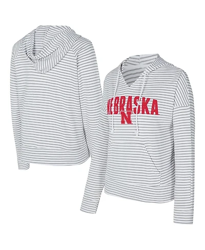 Concepts Sport Men's White/Gray Nebraska Huskers French Terry Striped V-Neck Pullover Hoodie