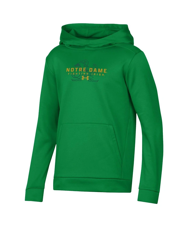 Under Armour Big Boys and Girls Green Notre Dame Fighting Irish Team Fleece Pullover Hoodie
