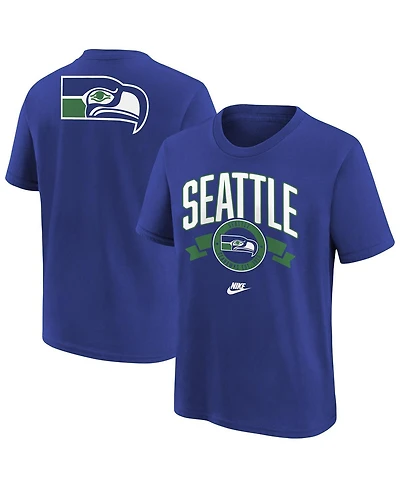 Nike Big Boys and Girls Royal Seattle Seahawks Rewind Front Back Essential T-Shirt