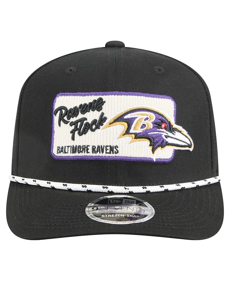 New Era Men's Black Baltimore Ravens Chant 9SEVENTY Stretch snap Hat
