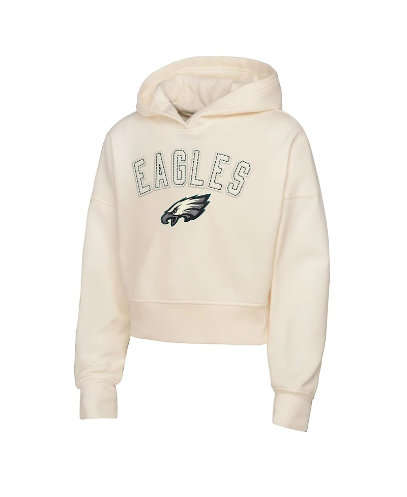 Outerstuff Big Girls Cream Philadelphia Eagles Oversized Cropped Blitz Hoodie