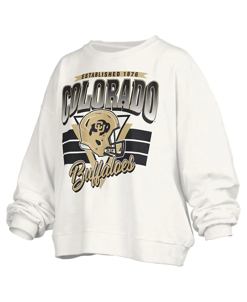 Pressbox Women's White Colorado Buffaloes Oversized Janice Retro Waist-Length Pullover Sweatshirt