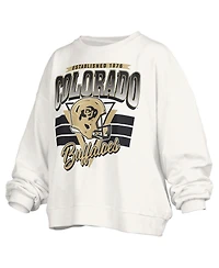 Pressbox Women's White Colorado Buffaloes Oversized Janice Retro Waist-Length Pullover Sweatshirt