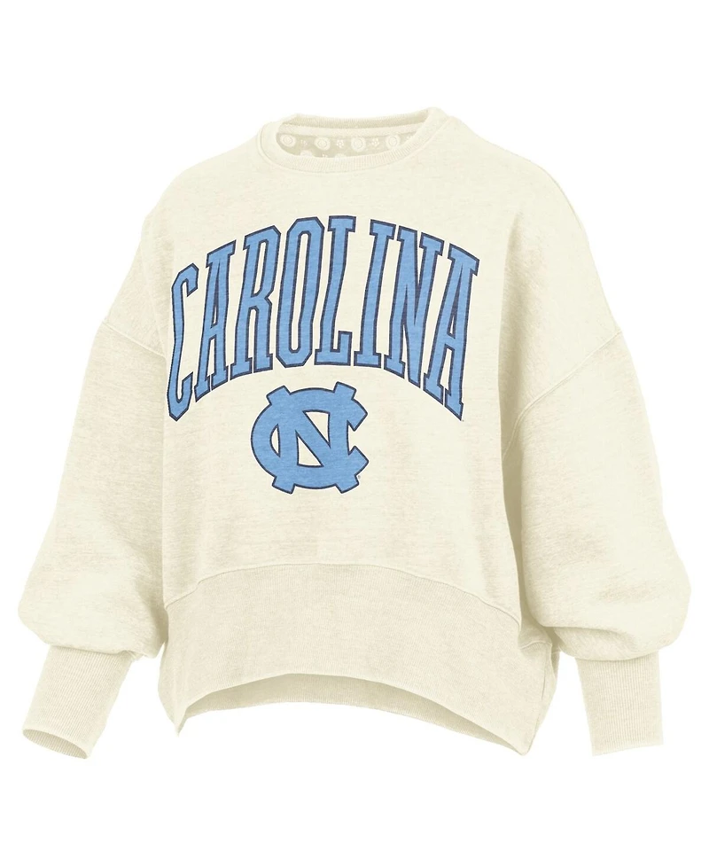 Pressbox Women's Natural North Carolina Tar Heels Oversized Waist-Length Crewneck Sweatshirt