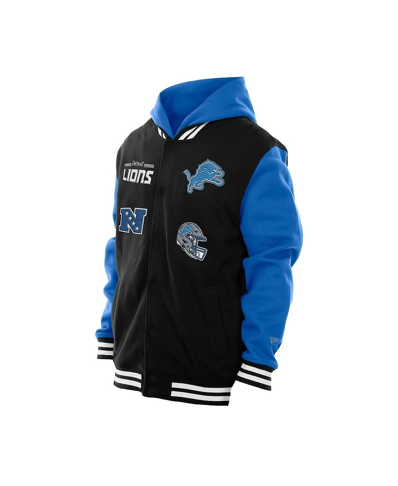 New Era Men's Black Detroit Lions Full-Snap Fleece Hoodie Jacket