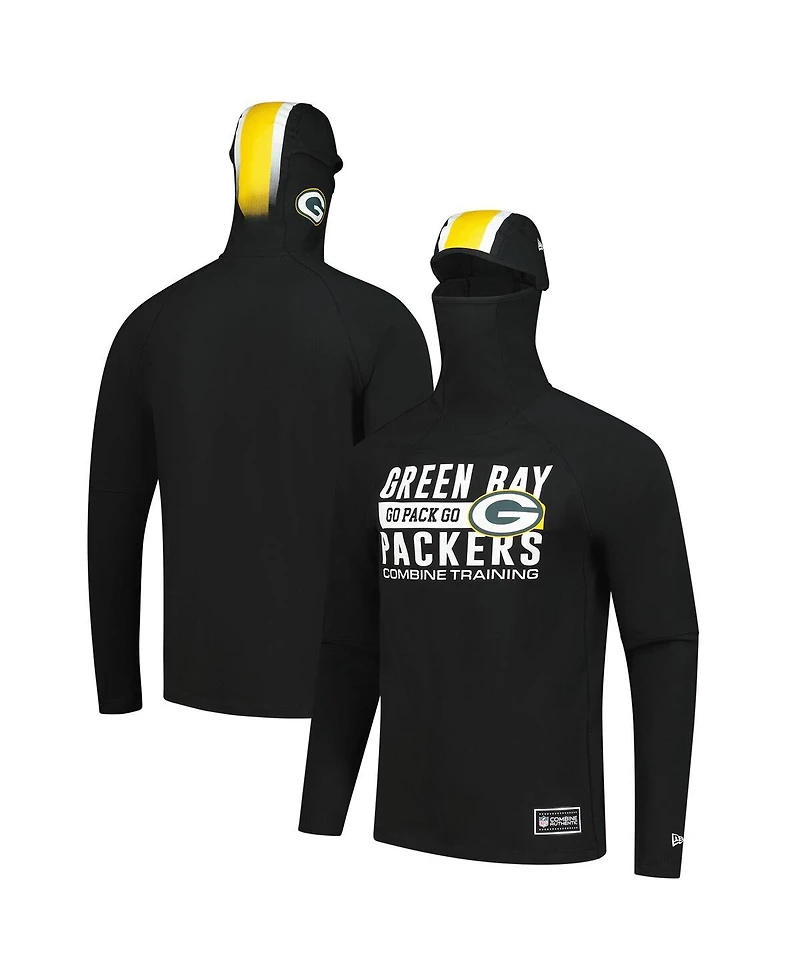 New Era Men's Black Green Bay Packers Functional Fandom Balaclava Helmet Stripe Tri-Blend Hoodie