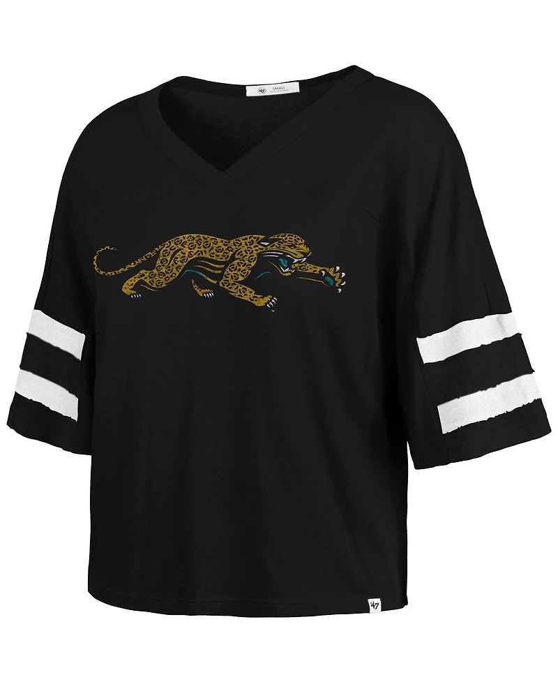 '47 Brand Women's Black Jacksonville Jaguars Premier Scout Cropped V-Neck T-Shirt