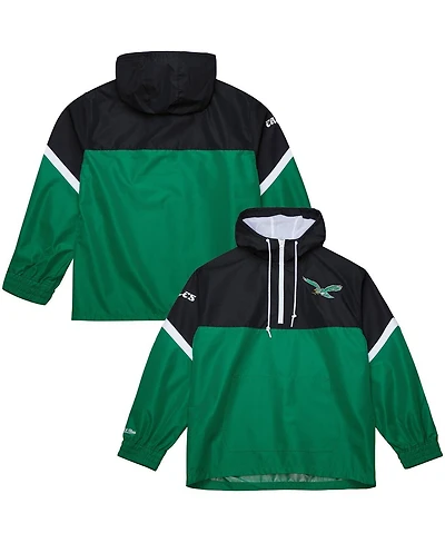 Mitchell & Ness Men's Black/Green Philadelphia Eagles Tie Breaker Vintage Logo Lightweight Anorak Half-Zip Windbreaker